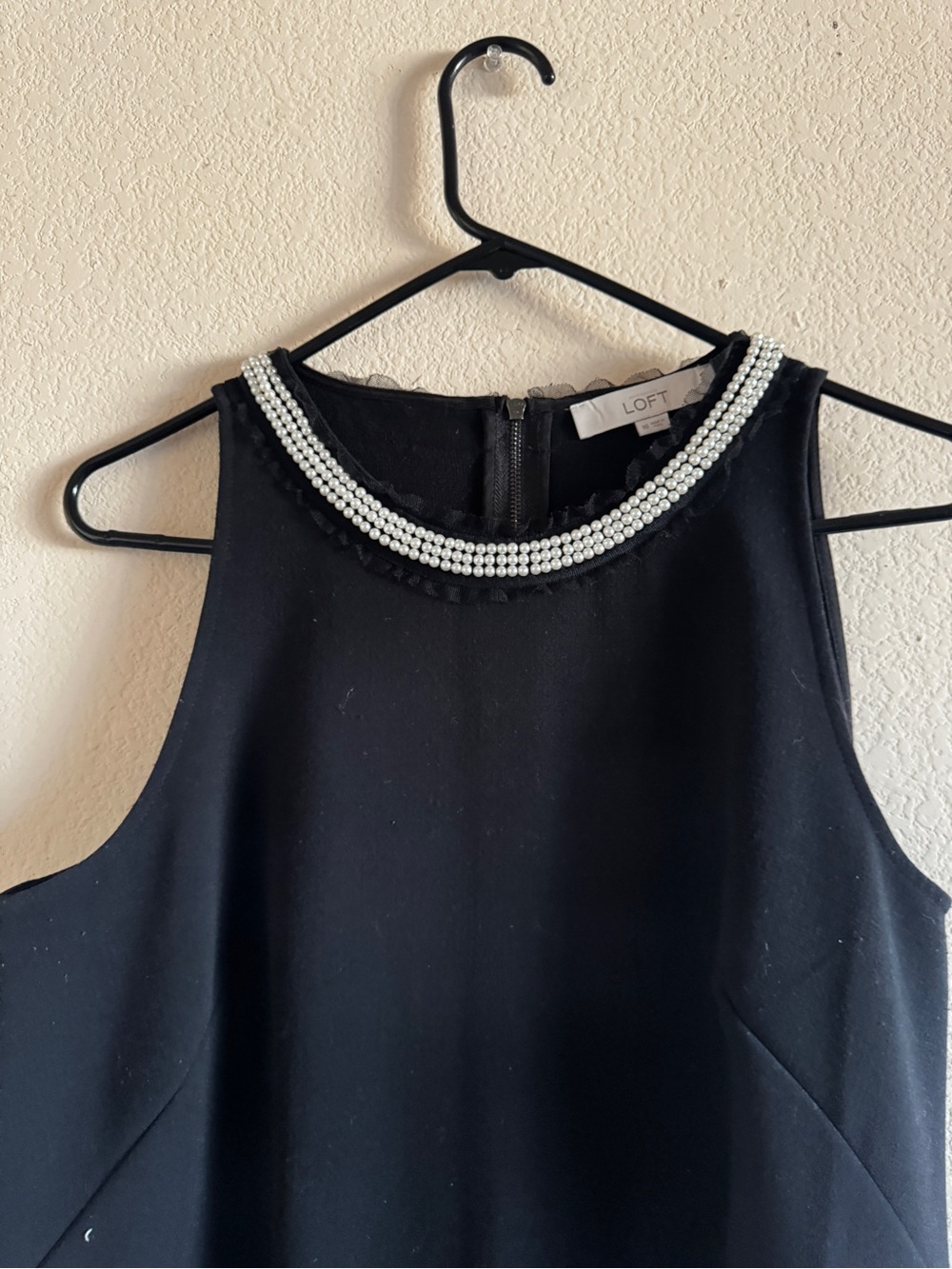 LOFT Black Strapless-Style Dress with Pearl Collar